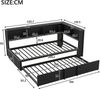 Metall-Tagesbett 90x200 cm mit Ausziehbett, 5 Stauschränken, LED-Beleuchtung und USB-Ladestation, Schwarz Bild 5