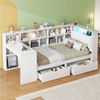 Ulife Kinderbett L-förmiges Holz-Plattformbett mit Schreibtisch und Bücherregal (Ohne Matratze), Eck-Kapitänsbett mit Schubladen unter dem Bett, LED-Licht Bild 5