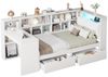 Ulife Kinderbett L-förmiges Holz-Plattformbett mit Schreibtisch und Bücherregal (Ohne Matratze), Eck-Kapitänsbett mit Schubladen unter dem Bett, LED-Licht Bild 2