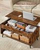 VASAGLE Couchtisch, Wohnzimmertisch, höhenverstellbar, verstecktes Fach, für Homeoffice, offenes Fach, vintagebraun-schwarz Bild 4