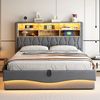 Merax Polsterbett 180×200cm Doppelbett, mit hydraulischem Stauraum APP-gesteuertes LED-Lichtband USB-Ladeanschluss Metall-Lattenrost, Leinenpolsterung, Grau Bild 2