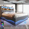 Merax Polsterbett 180×200cm Doppelbett, mit hydraulischem Stauraum APP-gesteuertes LED-Lichtband USB-Ladeanschluss Metall-Lattenrost, Leinenpolsterung, Grau Bild 3