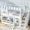 Flieks Etagenbett, Kinderbett Haus-Design 90x200cm mit Stauraumtreppe & oberem Lattenrost Bild 3