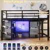 Hochbett mit LED-Beleuchtung, Rausfallschutz, Lattenrost, Schubladen, Leiter, Kleiderstange, Sitzbank, 90x200cm, Kinderbett, Metallbett Bild 5