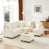 Flieks Ecksofa mit Schlaffunktion, Leselampe, USB&Type-C, und verstecktem Couchtisch, klappbare Rückenlehne mit Getränkehaltern, 5- Sitzer Ausziehsofa inkl. Hocker mit Stauraum, Chenille Beige Bild 3