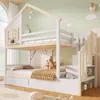 Etagenbett mit 2 Liegeflächen, Rausfallschutz, Stauraum und Lattenrosten, Treppe mit Regal, 90x200 cm/90x200 cm, Kinderbett, Stauraumbett, Kiefer Bild 3