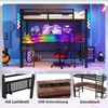 Hochbett mit RGB LED-Streifen, Schreibtisch, Monitorständer, Lattenrost, Rausfallschutz, Steckdosen, USB, Type-C, 90x200cm, Metallbett, Kinderbett Bild 5