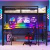 Hochbett mit RGB LED-Streifen, Schreibtisch, Monitorständer, Lattenrost, Rausfallschutz, Steckdosen, USB, Type-C, 90x200cm, Metallbett, Kinderbett Bild 2