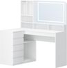 Schminktisch mit Großer Spiegel, L-förmiger Eckschminktisch mit LED-Beleuchtung, 5-Schubladen-Schrank, 7 Offenen Fächern, mit Halskettenhaken, Schlafzimmer, Weiß Bild 2