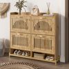 Schuhschrank 108,5 x 24 x 100 cm aus MDF in Holzoptik mit 4 Lamellentüren & Metallgestell Bild 5