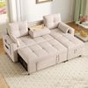 Schlafsofa Leinen mit Stauraum & Chaiselongue, 211 x 136 x 87 cm, Beige Bild 3