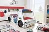 Autobett Kinderbett 90x200 Feuerwehrbett "Rio Firetruck" Hochglanz mit LED Leuchte Weiß Bild 3
