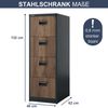 Hängeregisterschrank abschließbar SARA - 4 Schubladen mit Schloss | Aktenschrank Büroschrank aus Stahl Metallschrank, 132x46x62cm Anthrazit-Nussbaum Bild 2