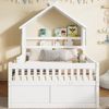Merax Kinderbett 140x200 cm mit Haus-Design, Hausbett mit Dach und Ablage (1-tlg), Kiefernholz Kinderbett mit Ausziehbett,3 Schubladen,Sicherheitsgittern Bild 3