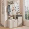 Merax Garderobenset, Kompaktgarderobe, Flurgarderobe mit Spiegel und Polsterkissen, Flurschrank, Wohnwand, Regal, Flur- und Dielengarderobenpaneele, Schuhschrank, Beige Bild 3