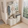 Merax Garderobenset, Kompaktgarderobe, Flurgarderobe mit Spiegel und Polsterkissen, Flurschrank, Wohnwand, Regal, Flur- und Dielengarderobenpaneele, Schuhschrank, Beige Bild 5