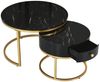 Merax Couchtisch Set rund Satztisch Wohnzimmertisch 1,5 cm Platte, hochglanz Marmoroptik aus Holz mit goldem Metallbeine Bild 4