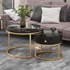 Merax Couchtisch Set rund Satztisch Wohnzimmertisch 1,5 cm Platte, hochglanz Marmoroptik aus Holz mit goldem Metallbeine Bild 2