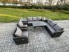 Fimous 8-Sitzer Rattan Gartenmöbel Sofa Set Tisch & Stühle Set mit 3-Sitzer Sofa Rechteckiger Esstisch 2 Beistelltischen Dunkelgrau Gemischt Bild 2