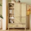 Merax 180cm Kleiderschrank Garderobenschrank mit 2 Türen und Rattan‑Flechten, Landhausstil Eicheoptik, offene Ablage, Regalfächer, Kleiderstange, 2 Schubladen, Kippsicherung Bild 3