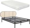 Metallbett Linköping mit ovalem Kopfteil und Matratze 160x200 cm Schwarz/Rattanoptik [en. casa] Bild 2