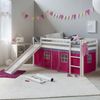 Hochbett mit Matratze 90x200 cm Rutsche Stockbett Kinderbett Leiter Holz Kiefer Vorhang Pink Lattenrost Bild 3