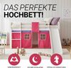 Hochbett mit Matratze 90x200 cm Rutsche Stockbett Kinderbett Leiter Holz Kiefer Vorhang Pink Lattenrost Bild 5