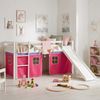 Hochbett mit Matratze 90x200 cm Rutsche Stockbett Kinderbett Leiter Holz Kiefer Vorhang Pink Lattenrost Bild 2