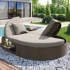 Merax Gartenliege Outdoor Rattan Doppelliege mit Klappregal, einstellbarer Rückenlehne, grau Bild 2