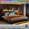 PXloue Polsterbett Doppelbett Stauraumbett (Kopfteil mit 2 Steckdosen + USB), LED-Beleuchtung, Bettkasten, Kunstleder, 140x200 cm Bild 2