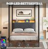 Bett 90x190 cm mit Stauraum und LED-Beleuchtung – Smart-Himmelbett in Schwarz Bild 4