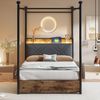 Bett 90x190 cm mit Stauraum und LED-Beleuchtung – Smart-Himmelbett in Schwarz Bild 3
