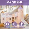 Hochbett Kinder 90x200 cm mit Lattenrost Rutsche Kinderbett Kinderhochbett Stockbett Vorhang Turm Lila Peach Bild 5