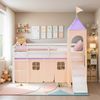 Hochbett Kinder 90x200 cm mit Lattenrost Rutsche Kinderbett Kinderhochbett Stockbett Vorhang Turm Lila Peach Bild 2