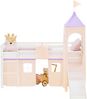 Hochbett Kinder 90x200 cm mit Lattenrost Rutsche Kinderbett Kinderhochbett Stockbett Vorhang Turm Lila Peach Bild 4