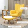 Sessel 72x80x101 cm mit Hocker, gelber Ohrensessel aus Polyester mit Buchenholzbeinen und getufteter Ottomane Bild 5