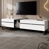 Modernes TV-Lowboard 180 cm in Weiß mit Klappfach, offenen Fächern und Doppeltüren – Minimalistischer Fernsehschrank als Sideboard, TV-Möbel & Wohnzimmerschrank mit viel Stauraum Bild 2