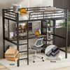 Hochbett Eisenbett Mit Tisch und Regalschrank mit mehrfachen Ablageebenen mit Metallgitter ausgestattet stabile Geländer und Leiter Eisen + MDF Schwarz + dunkle Holzfarbe 90 x 200 cm Bild 5