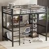 Hochbett Eisenbett Mit Tisch und Regalschrank mit mehrfachen Ablageebenen mit Metallgitter ausgestattet stabile Geländer und Leiter Eisen + MDF Schwarz + dunkle Holzfarbe 90 x 200 cm Bild 3