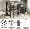 Hochbett Eisenbett Mit Tisch und Regalschrank mit mehrfachen Ablageebenen mit Metallgitter ausgestattet stabile Geländer und Leiter Eisen + MDF Schwarz + dunkle Holzfarbe 90 x 200 cm Bild 4