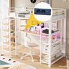 Merax Hochbett 90×200 cm, Kinderbett, Jugendbett, Einzelbett, mit Lochblech, Schreibtisch mit CEE-Steckdose, Mehrfarbige LED-Beleuchtung, Mehrstöckige Ablagefächer, Kleines Regal, Vertikale Leiter, Weiß Bild 5