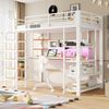 Merax Hochbett 90×200 cm, Kinderbett, Jugendbett, Einzelbett, mit Lochblech, Schreibtisch mit CEE-Steckdose, Mehrfarbige LED-Beleuchtung, Mehrstöckige Ablagefächer, Kleines Regal, Vertikale Leiter, Weiß Bild 2