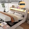 Merax Polsterbett 180 x 200 cm, Doppelbett, Hydraulisches Stauraumbett, umklappbares Polsterkopfteil mit Stauraum, Steckdose und Ablagefach, LED-Beleuchtung, Samtstoff, Beige Bild 5
