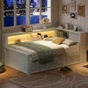 Stauraumbett, 90x200cm, Schlafsofa mit LED-Beleuchtung, Lattenrost, Schubladen, Regal, Steckdose, USB/Type-C, Holzbett, Jugendbett, Einzelbett Bild 2