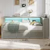Stauraumbett, 90x200cm, Schlafsofa mit LED-Beleuchtung, Lattenrost, Schubladen, Regal, Steckdose, USB/Type-C, Holzbett, Jugendbett, Einzelbett Bild 3