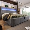 Hydraulisches Bett 160x200 cm mit hohem Kopfteil und LED-Beleuchtung – modernes Doppelbett in Grau Bild 4