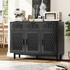 FUROKOY Sideboard Rattan Küchenschrank us Holz (Buffetschrank Highboard mit 3 Schubladen und 3 Türen), für Schlafzimmer, Wohnzimmer, Flur, 108 x 40 x 80 cm, Schwarz Bild 2