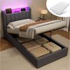 REDOM Polsterbett Hydraulisches Bett mit LED-Beleuchtung & USB-Ladestation (Funktionsbett, 2-tlg, 90x200 cm, inkl. Stauraum, Kopfteilregal & Samtbezug), Für ein komfortables und praktisches Schlafambiente(mit 1 Matratze) Bild 3