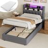 REDOM Polsterbett Hydraulisches Bett mit LED-Beleuchtung & USB-Ladestation (Funktionsbett, 2-tlg, 90x200 cm, inkl. Stauraum, Kopfteilregal & Samtbezug), Für ein komfortables und praktisches Schlafambiente(mit 1 Matratze) Bild 2