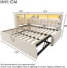 Merax Einzelbett Leinen Polsterbett 90x200cm mit Ausziehbett 90x190cm, Schlafsofa, Gästebett, LED, Bluetooth-Lautsprecher, USB & Type-C Ladeanschluss, L-Kopfteil mit Stauraumregal, Beige Bild 4